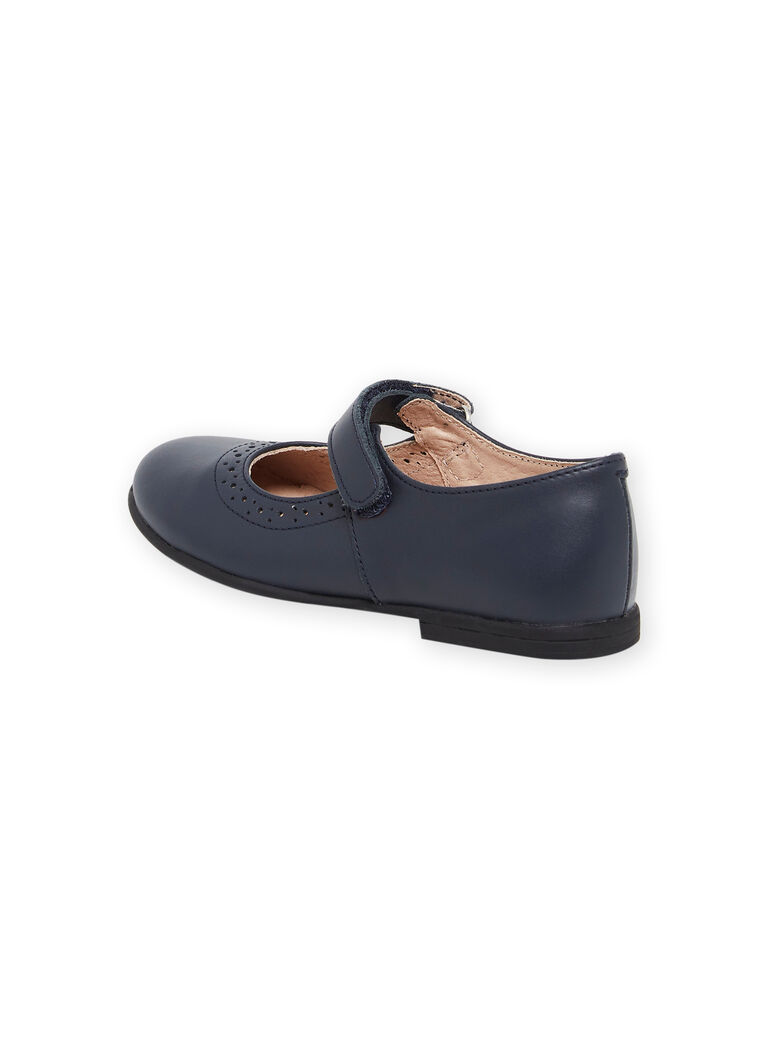 Babies à bride en cuir lisse bleu marine
