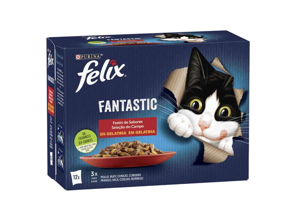COMIDA HÚMIDA PARA GATO FELIX FANTASTIC CARNE 12X85G