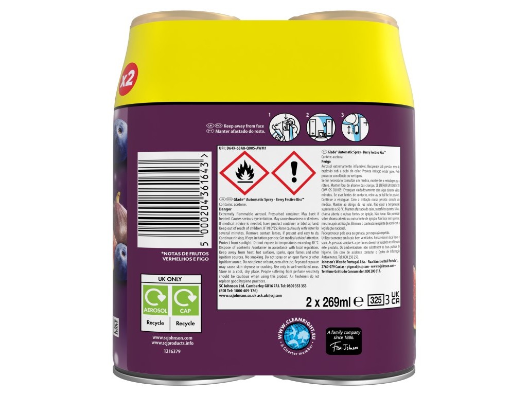 AMBIENTADOR AUTOMATIC GLADE WINTER RECARGA BERRY KISS 2X269ML