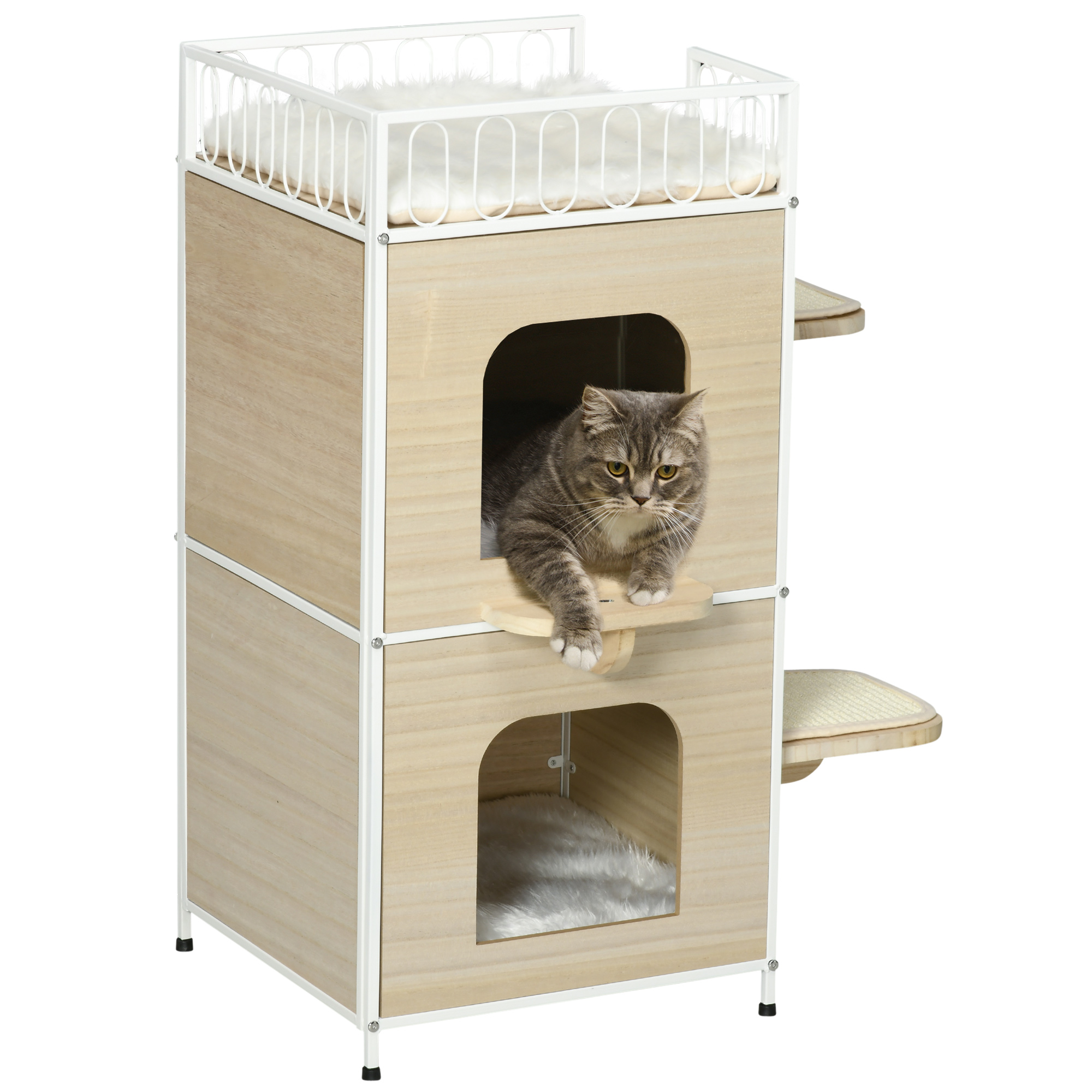 Casinha de madeira natural para gatos PawHut