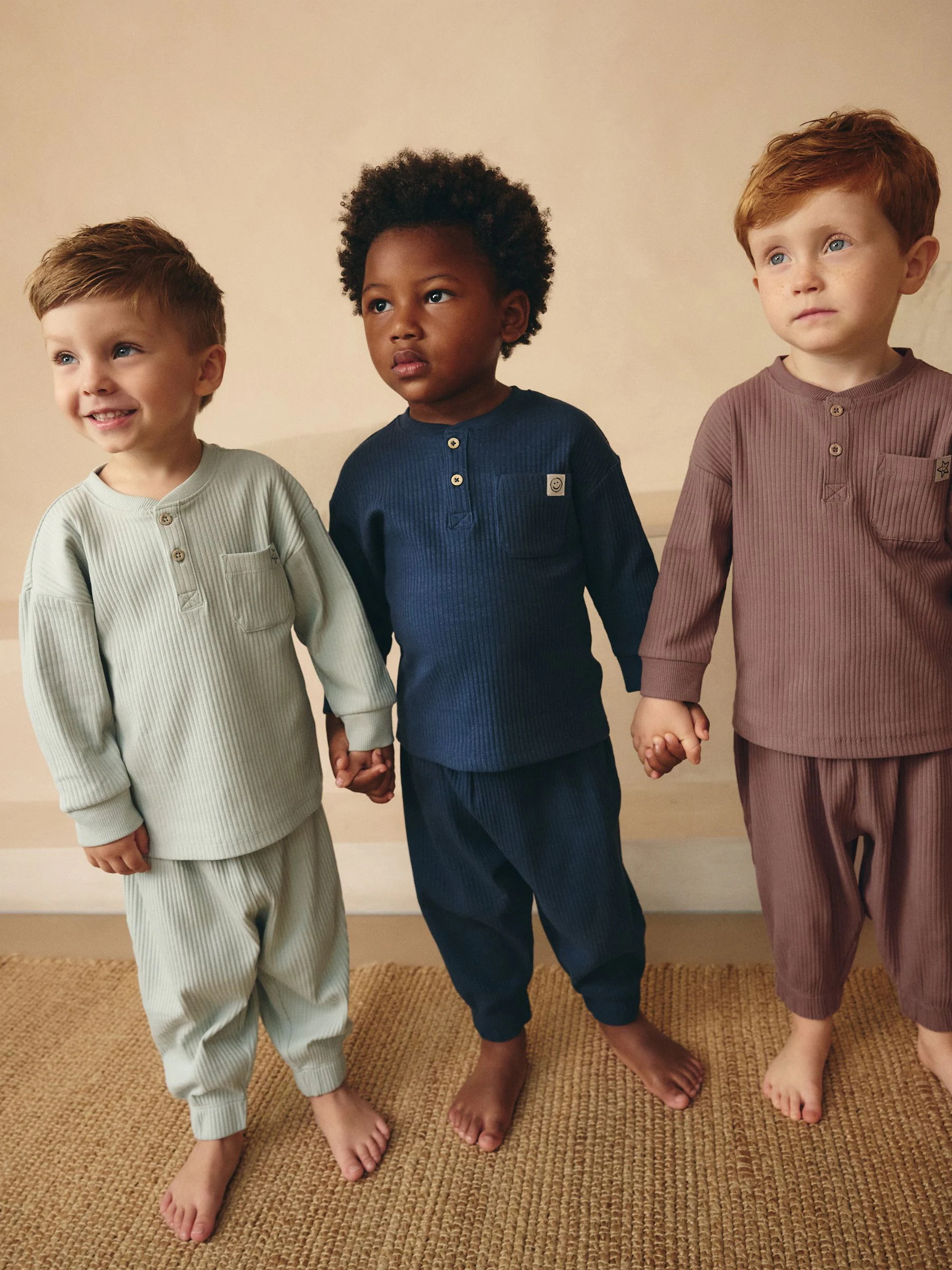 Marineblauw/camel effen - Verpakking van 3 relaxed fit pyjama's (9mnd-12jr)