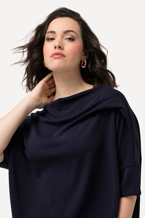 Sweatshirt, Zierfalten, Oversized, Stehkragen, Halbarm