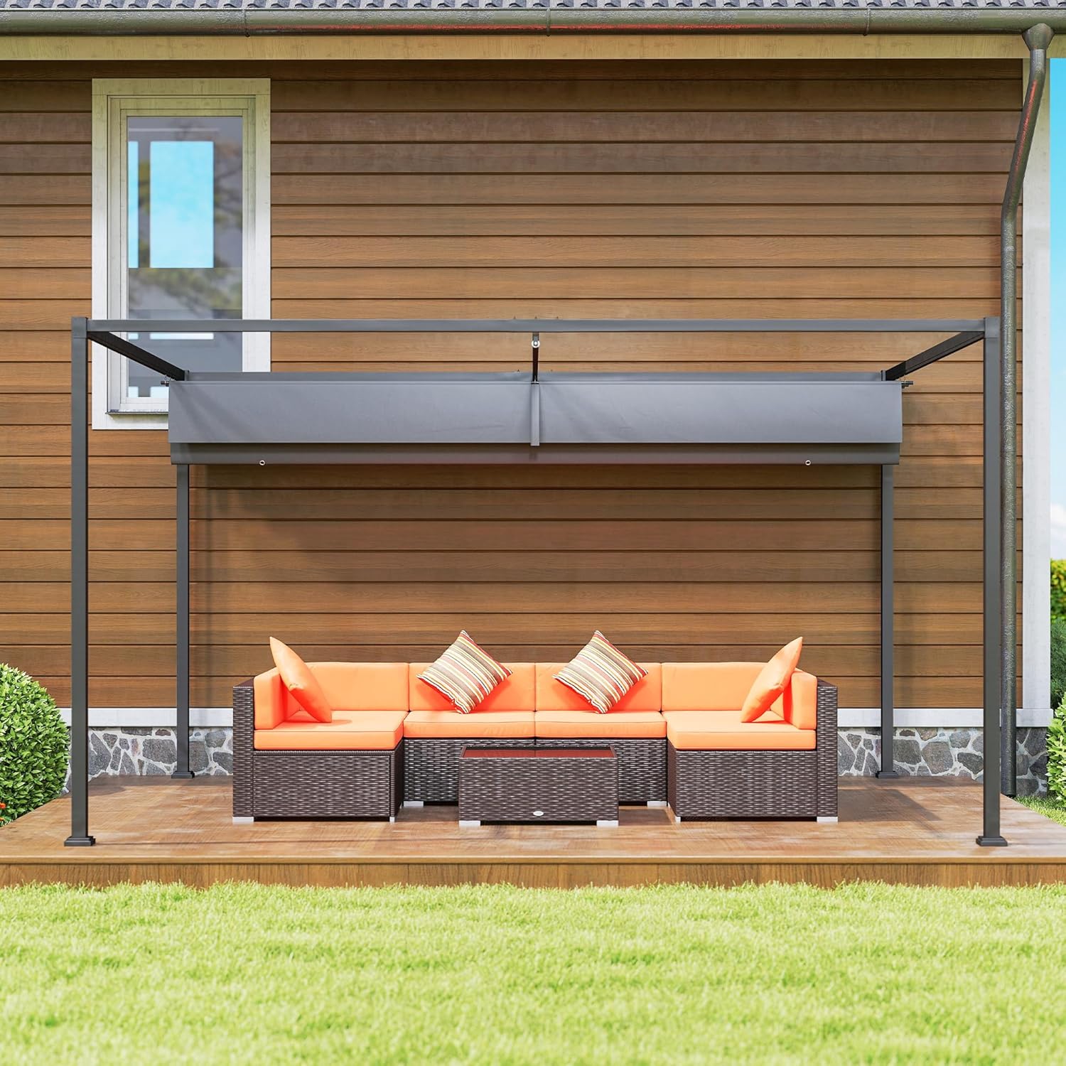 Outsunny Pergola 4x3m Garten Pavillon, Terrassendachung aus Stahl, Gartenpavillon mit verstellbares Dach, Freistehend, Sonnenschutz für Terrasse und Garten, Dunkelgrau