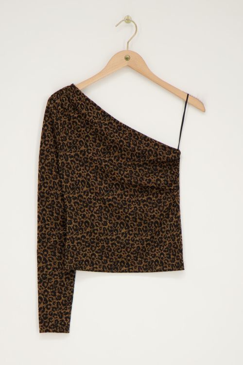 Panterprint one shoulder top met lurex