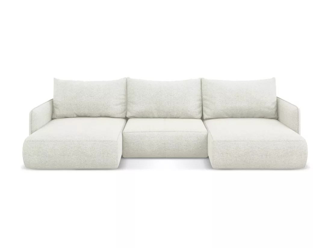 Canapé d'angle panoramique convertible en tissu chenille - blanc - NANEA