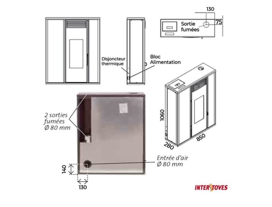 INTERSTOVES - Poêle à granulés Poêle à granules tessa 10kw etanche - bordeaux