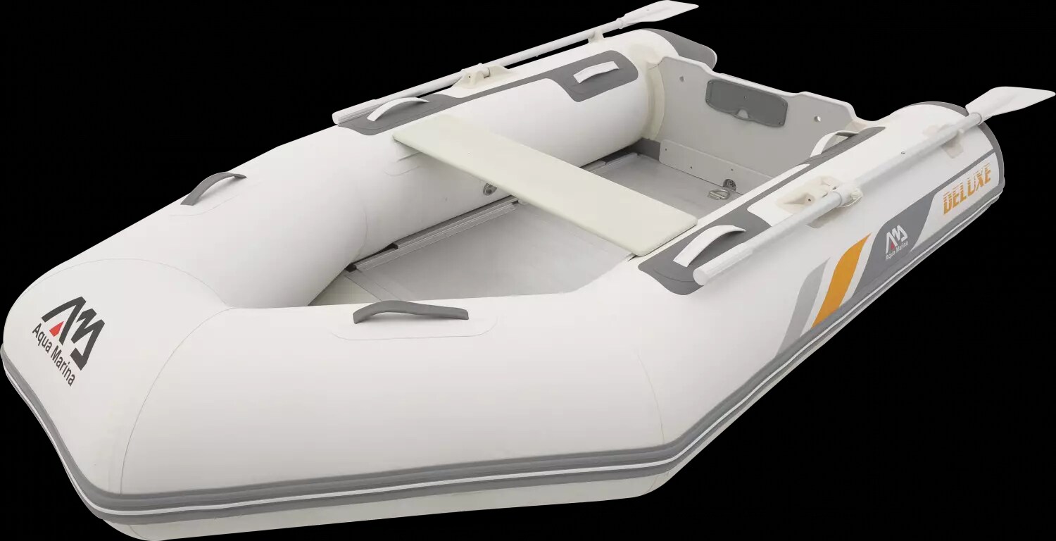 Aqua Marina Deluxe Schlauchboot 250x129 cm mit verstärktem Hochdruck-PVC-Gewebe Reparaturset Handpumpe Sitzbank Transporttasche Paddel Weiß