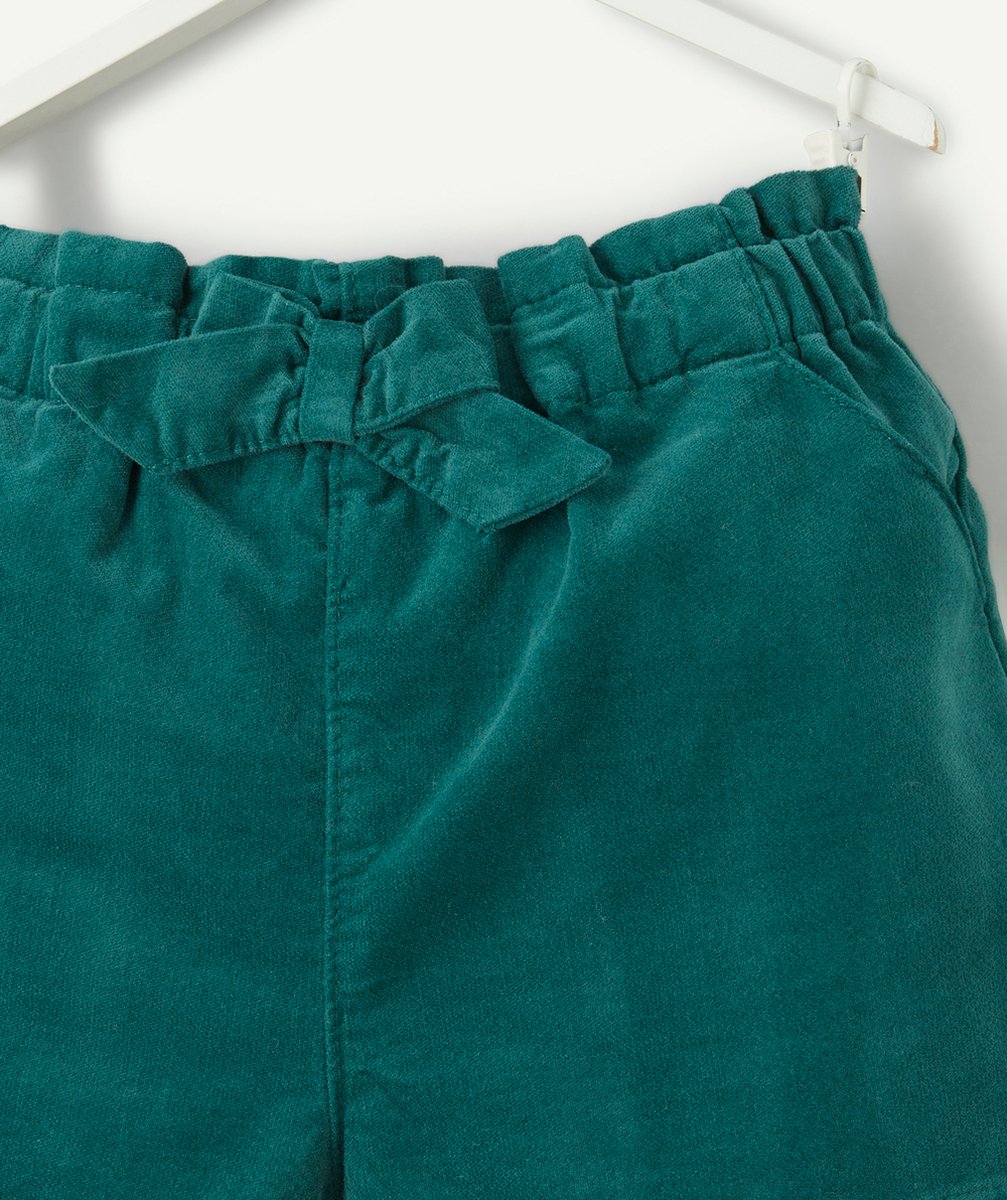 SHORT VELOURS BÉBÉ FILLE EN COTON BIO VERT AVEC NOEUD