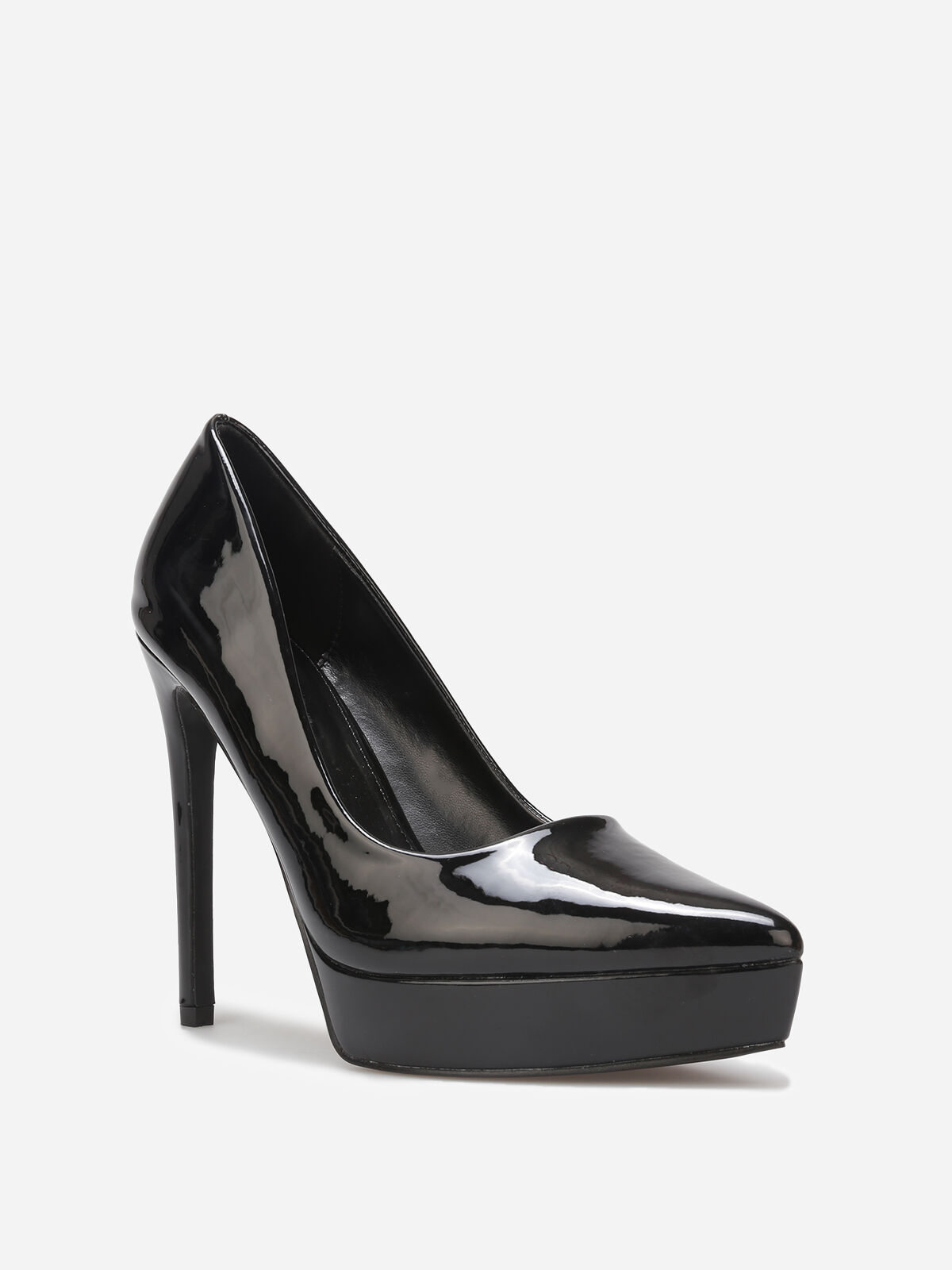 Stilettos pointus vernis à plateforme- Noir