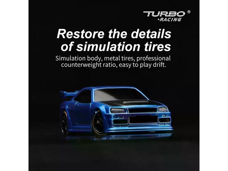 Turbo Racing Micro Drift C64, Blau RTR, 1:76 Vollwertiges RC-Auto im micro Format