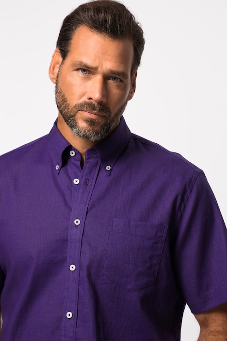 Leinenmix-Hemd, Halbarm, Buttondown-Kragen, Modern Fit