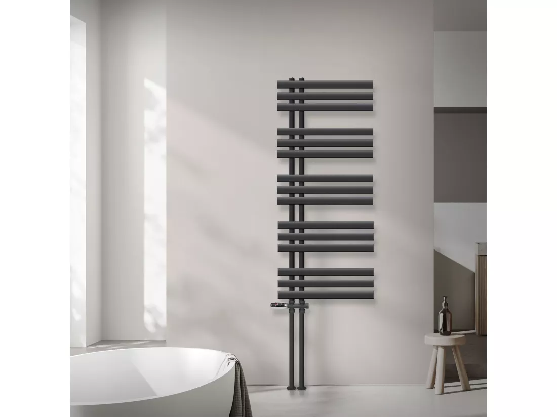 Radiateur salle de bain sèche-serviette anthracite raccordement au sol 50x120 cm