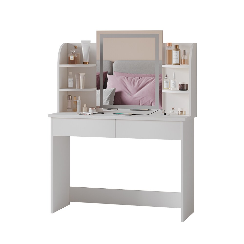 Vicco Schminktisch Charlotte Weiß 106 cm mit LED-Spiegel und QI-Ladestation