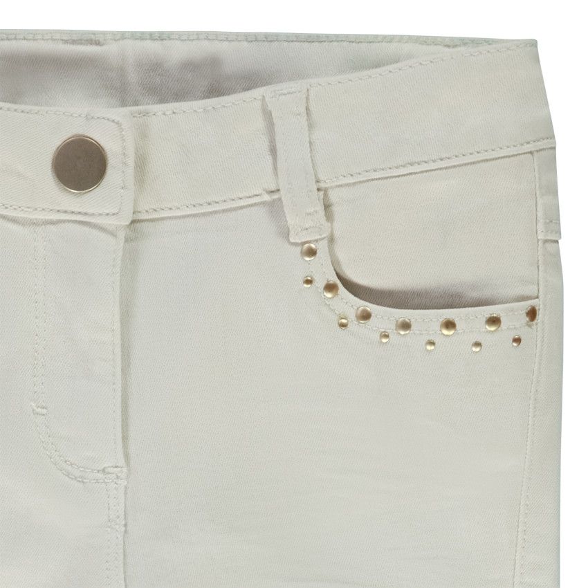 Jean slim uni avec strass pour fille - Ecru
