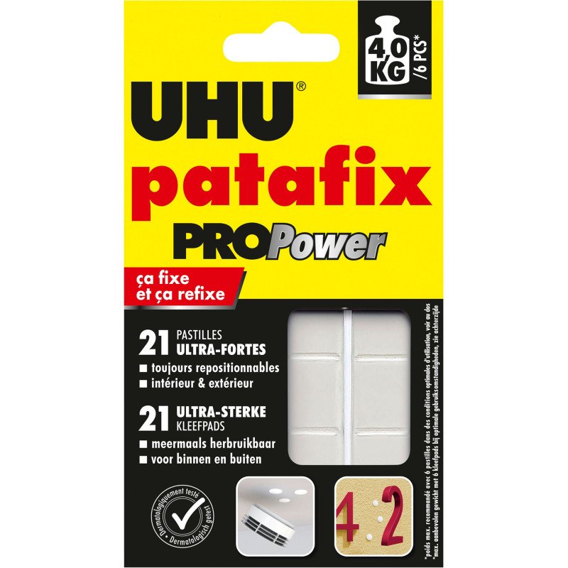Pâte adhésive Uhu Patafix Pro Power noir repositionnable - Etui de 21 pastilles