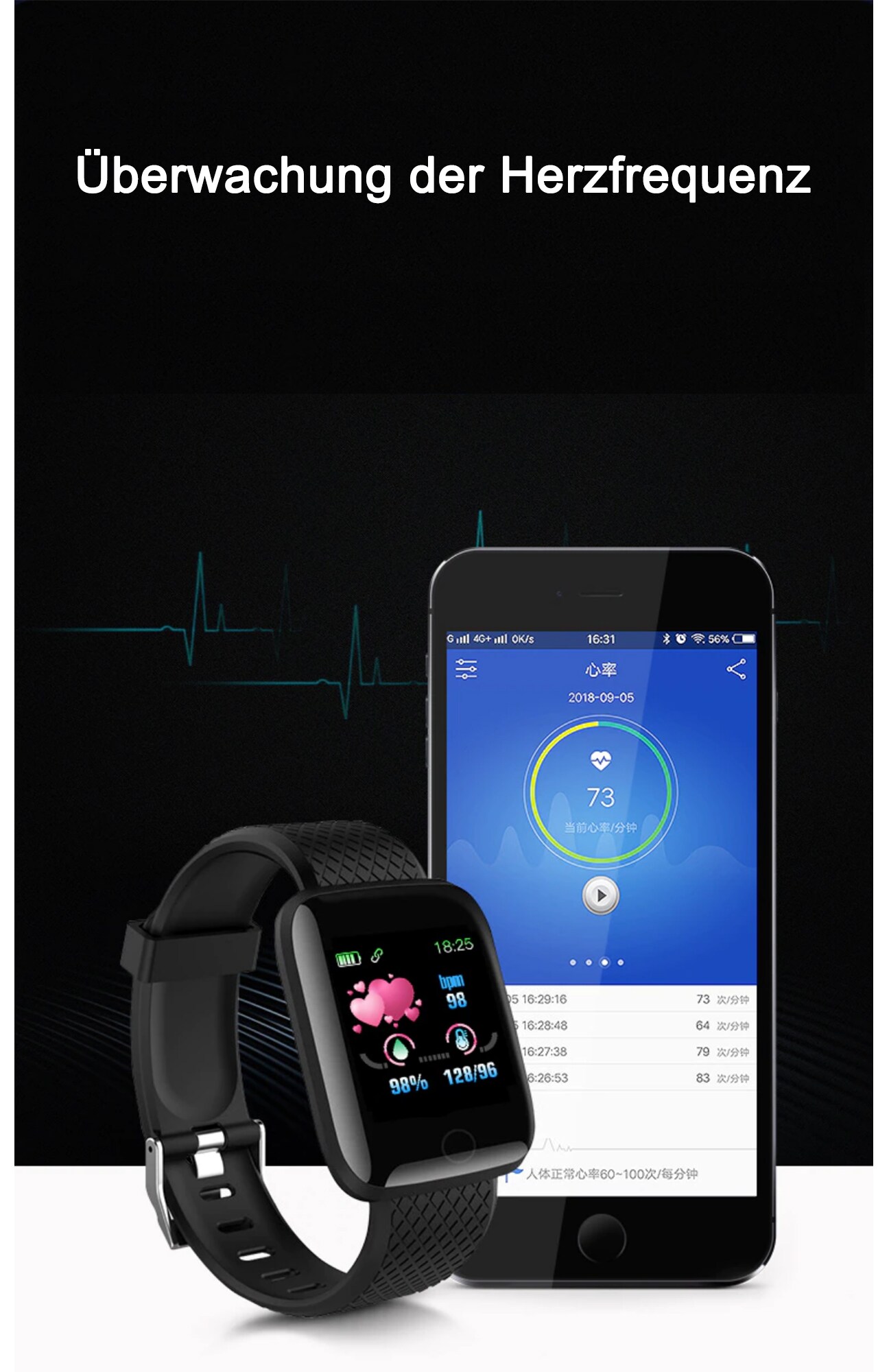 TPFNet Smart Watch / Fitness Tracker IP67 - Silikon Armband - Android & IOS - Rot