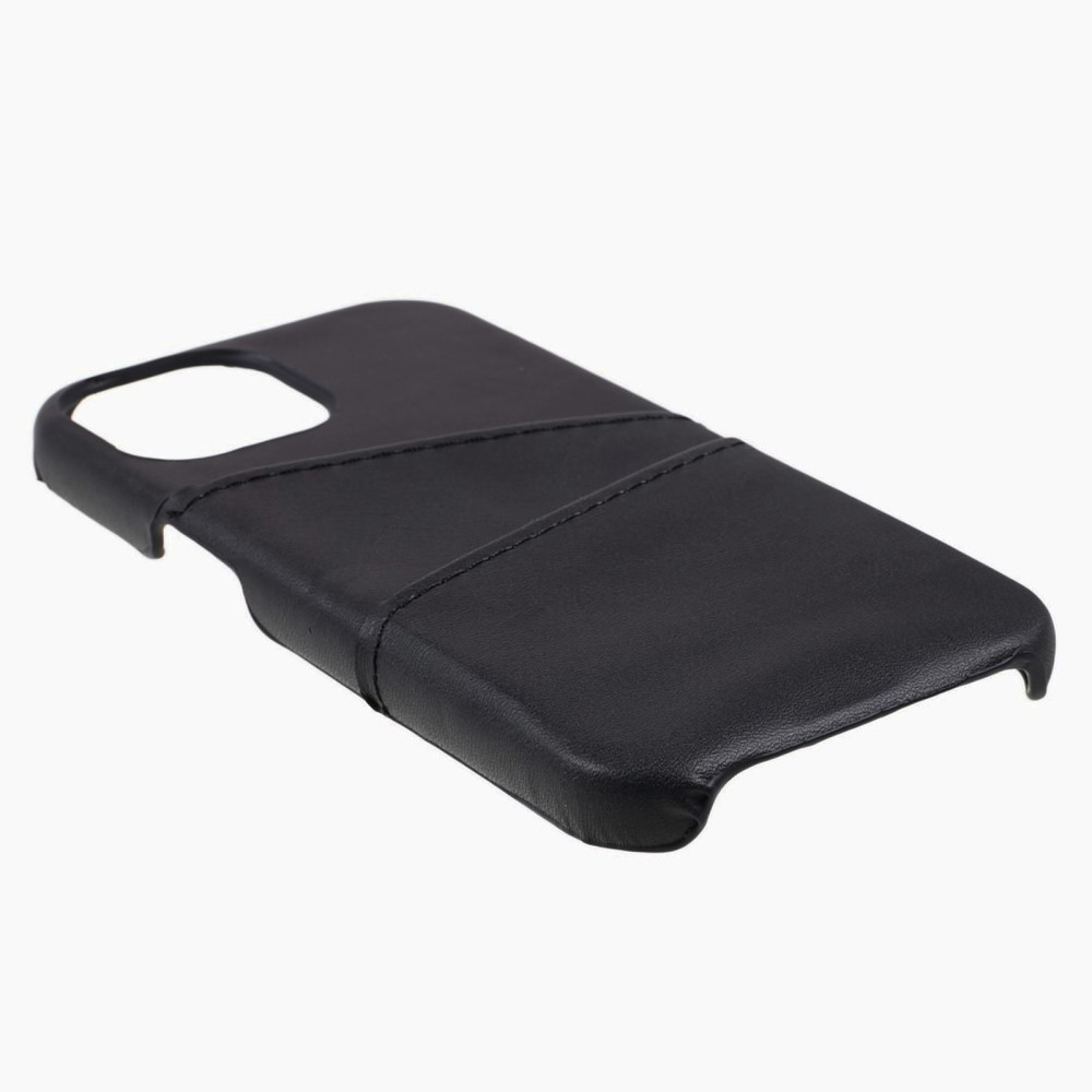 iPhone 15 Leder Hülle Snap Case   Kartenfach - Schwarz