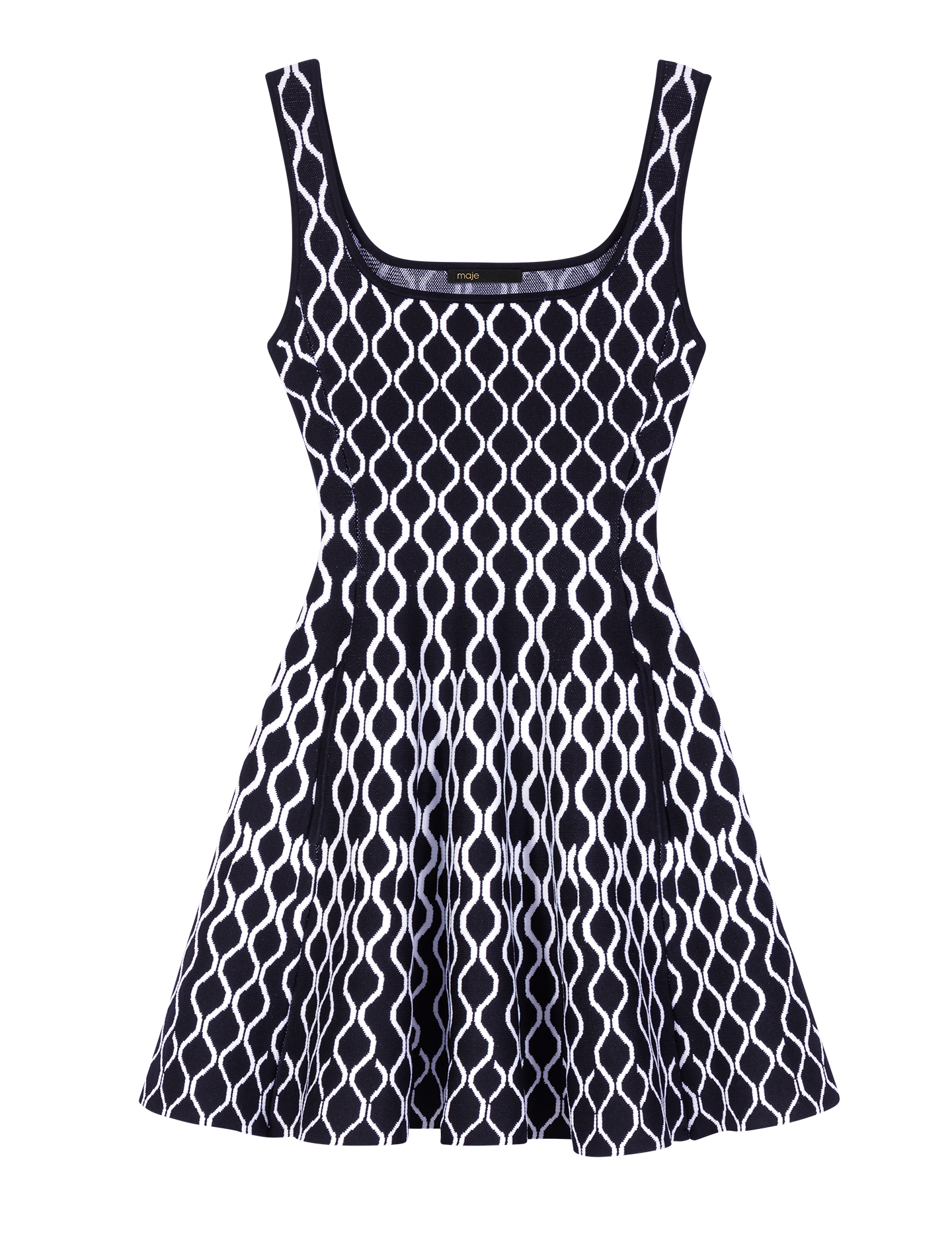 Robe courte cintrée col carré à imprimé graphique | Noir