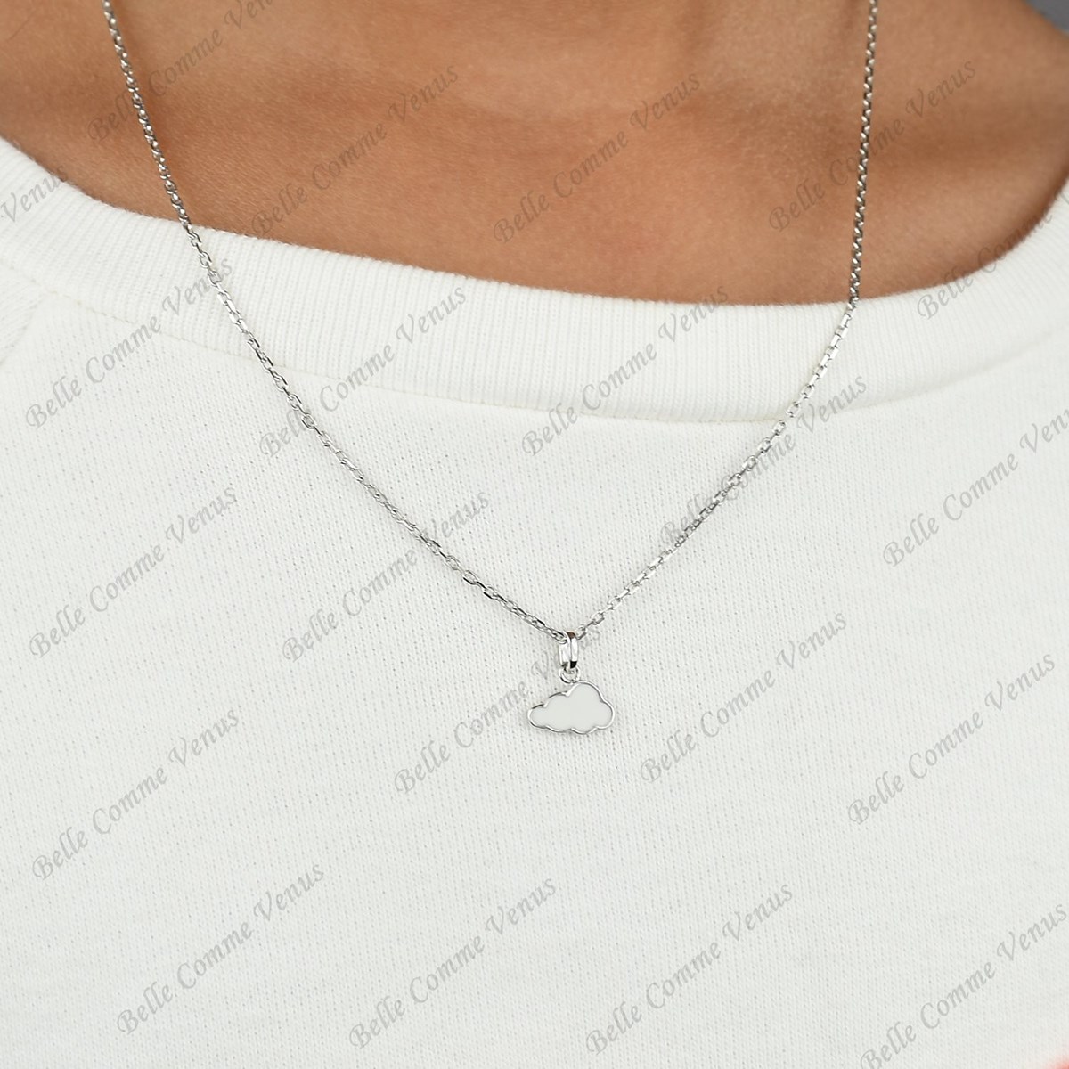 Collier petit nuage en émail Argent 925 Rhodié