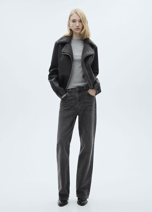 MANGO Jacket with shearling-effect lining Black