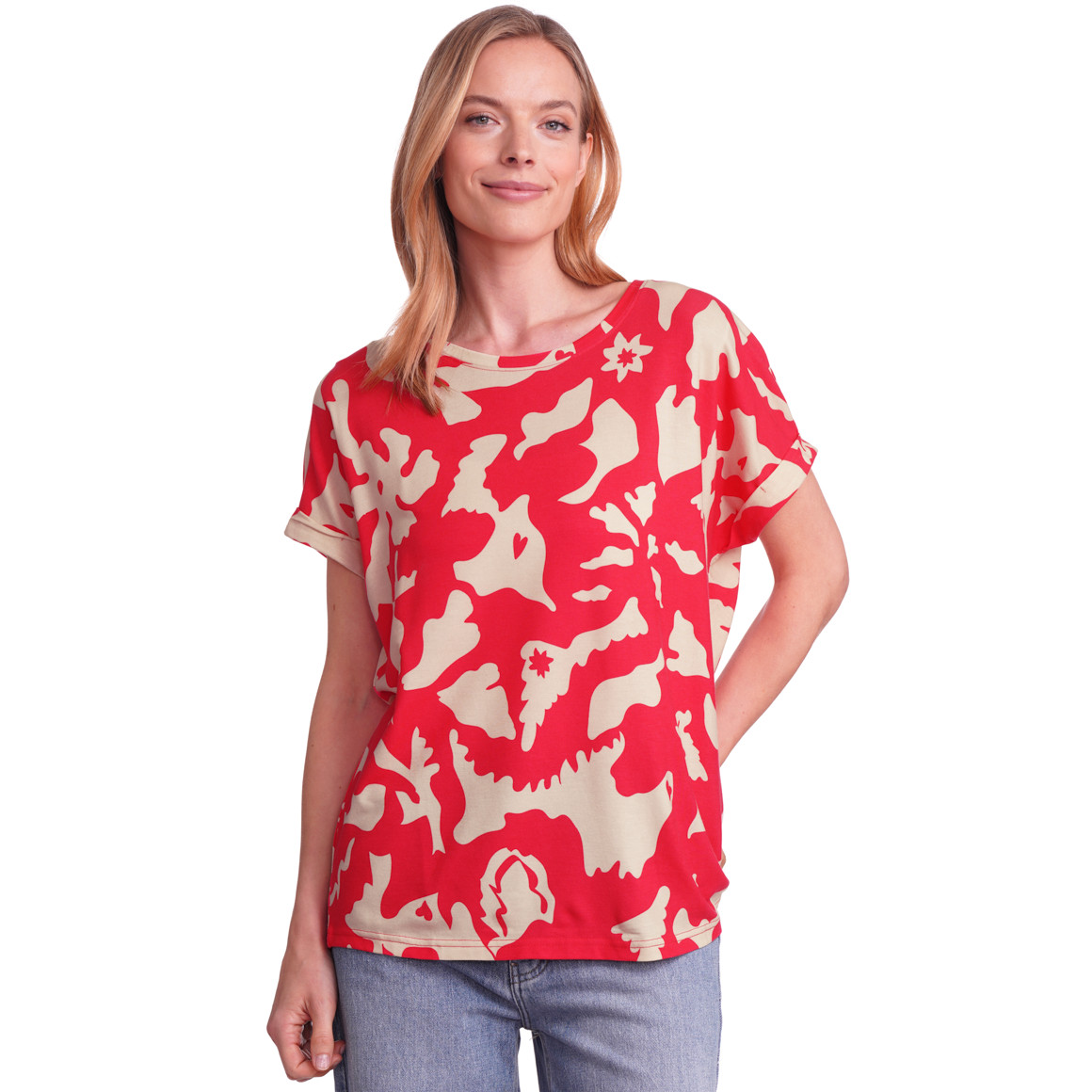 Gina Benotti Damen T-Shirt mit Print beige / rot