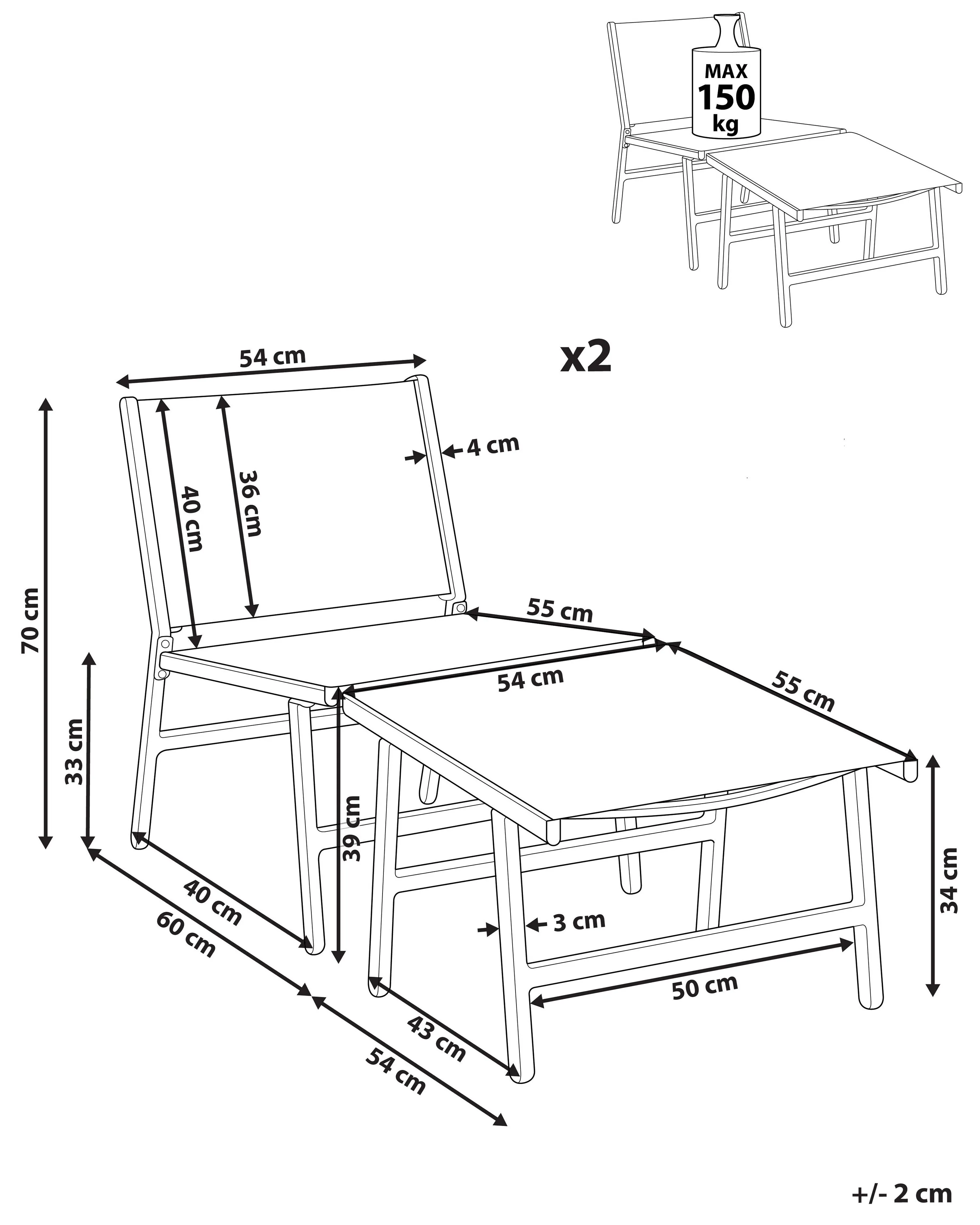 Set van 2 tuinstoelen MARCEDDI met voetenbank Metaal Beige