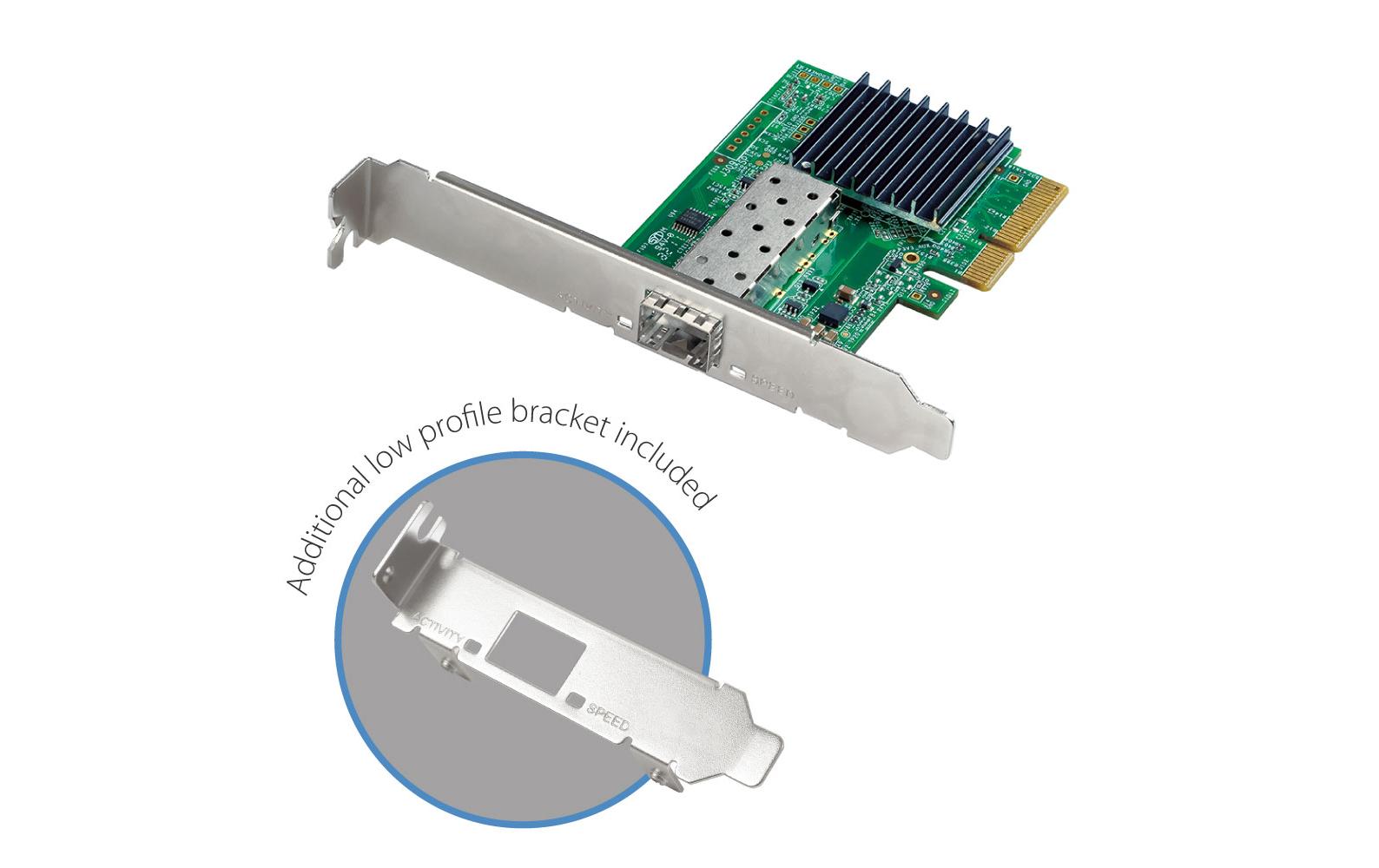 EN-9320SFP+ V2 PCI-Express x4<br>Edimax EN-9320SFP+, Eingebaut, Kabelgebunden, PCIe, Faser, 10000 Mbps, Grün, Silber