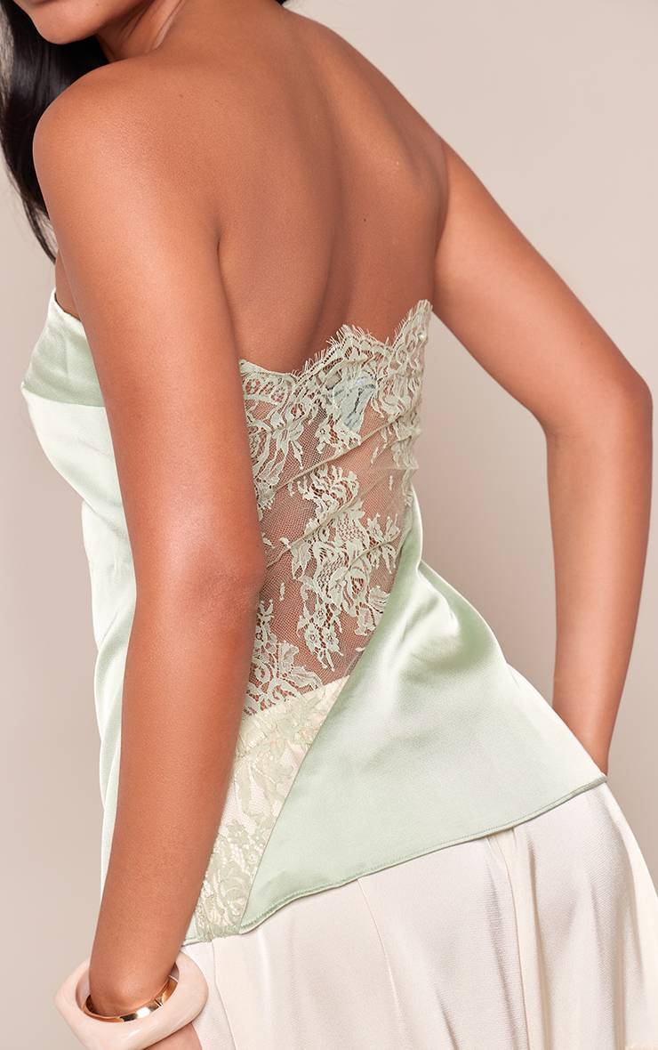 Vert Sauge Bandeau En Satin Avec Détail En Dentelle Au Dos