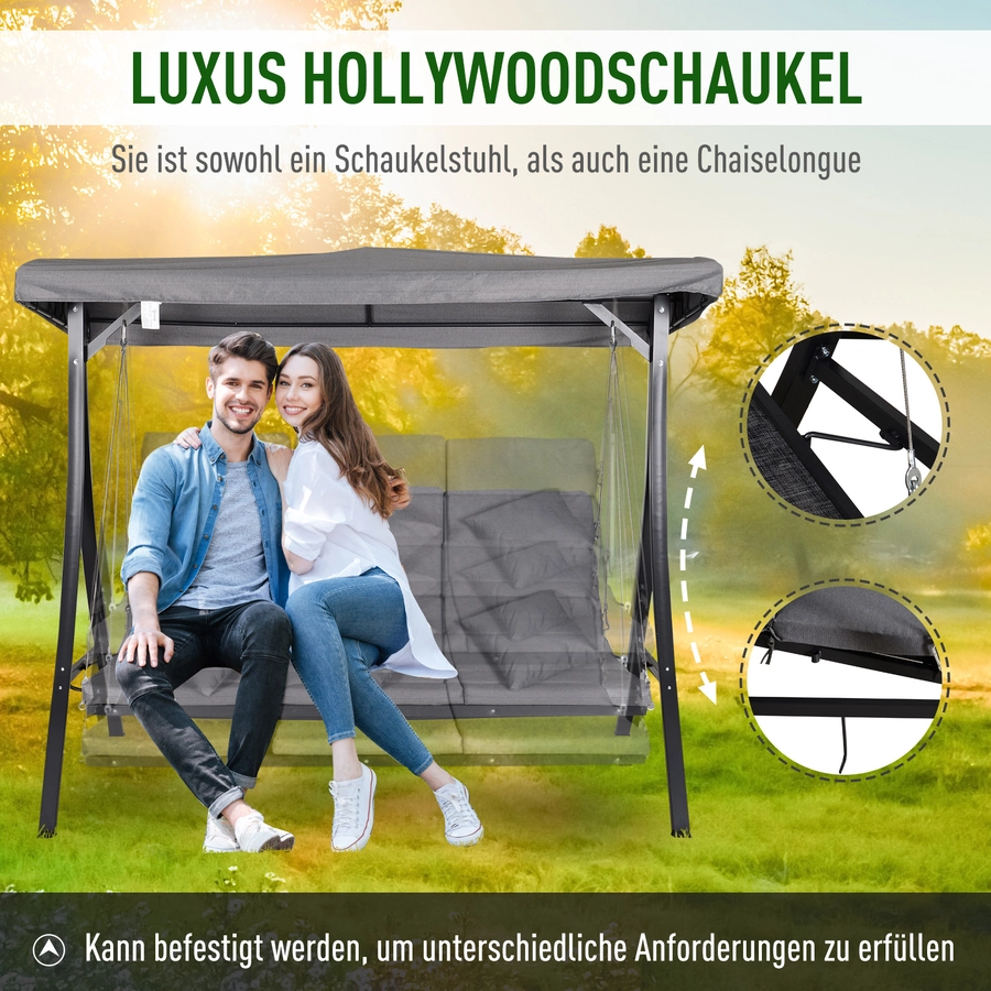 Outsunny Hollywoodschaukel als 3-Sitzer grauschwarz