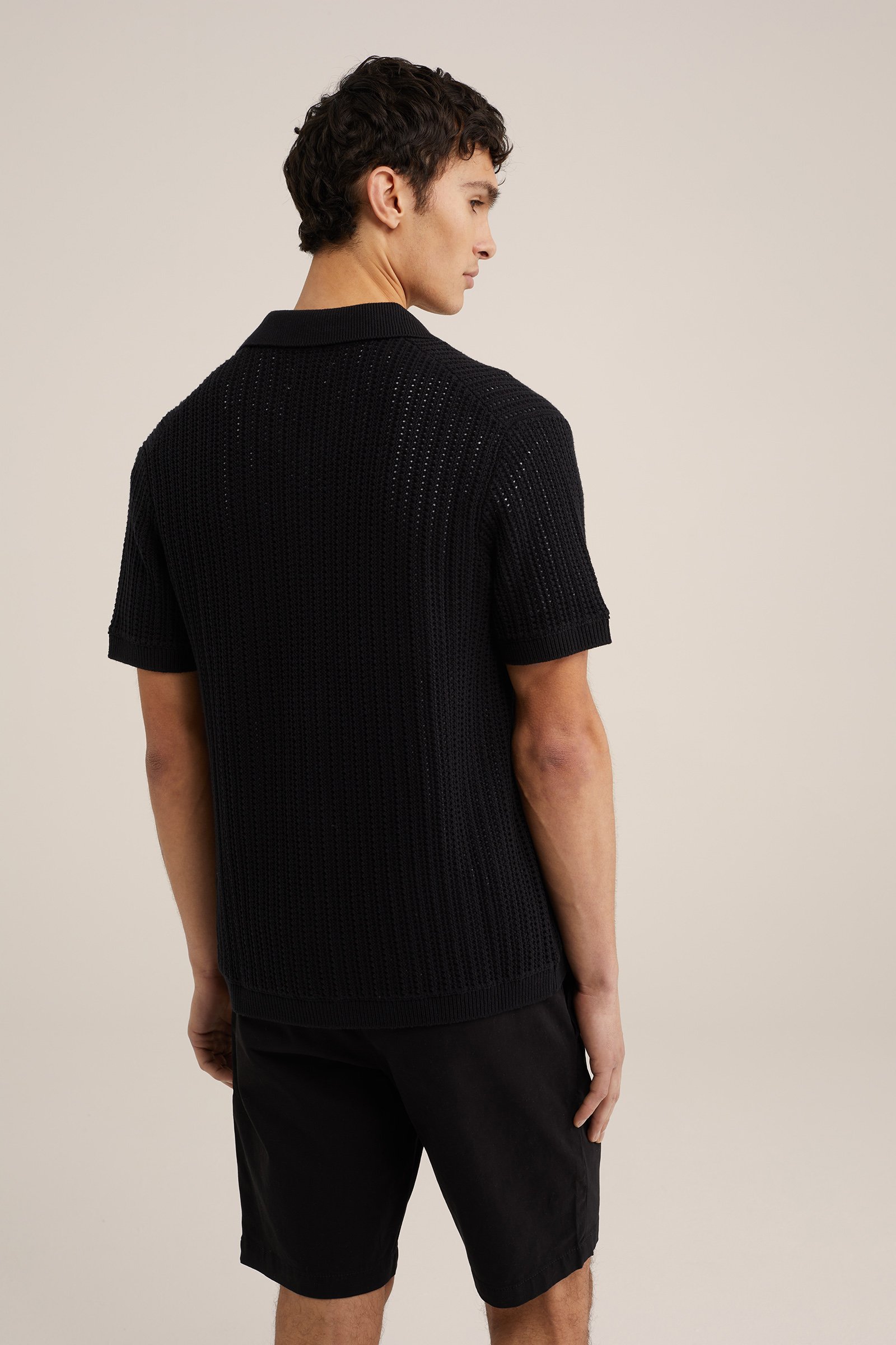 polo met opengewerkt dessin WE Fashion Zwart