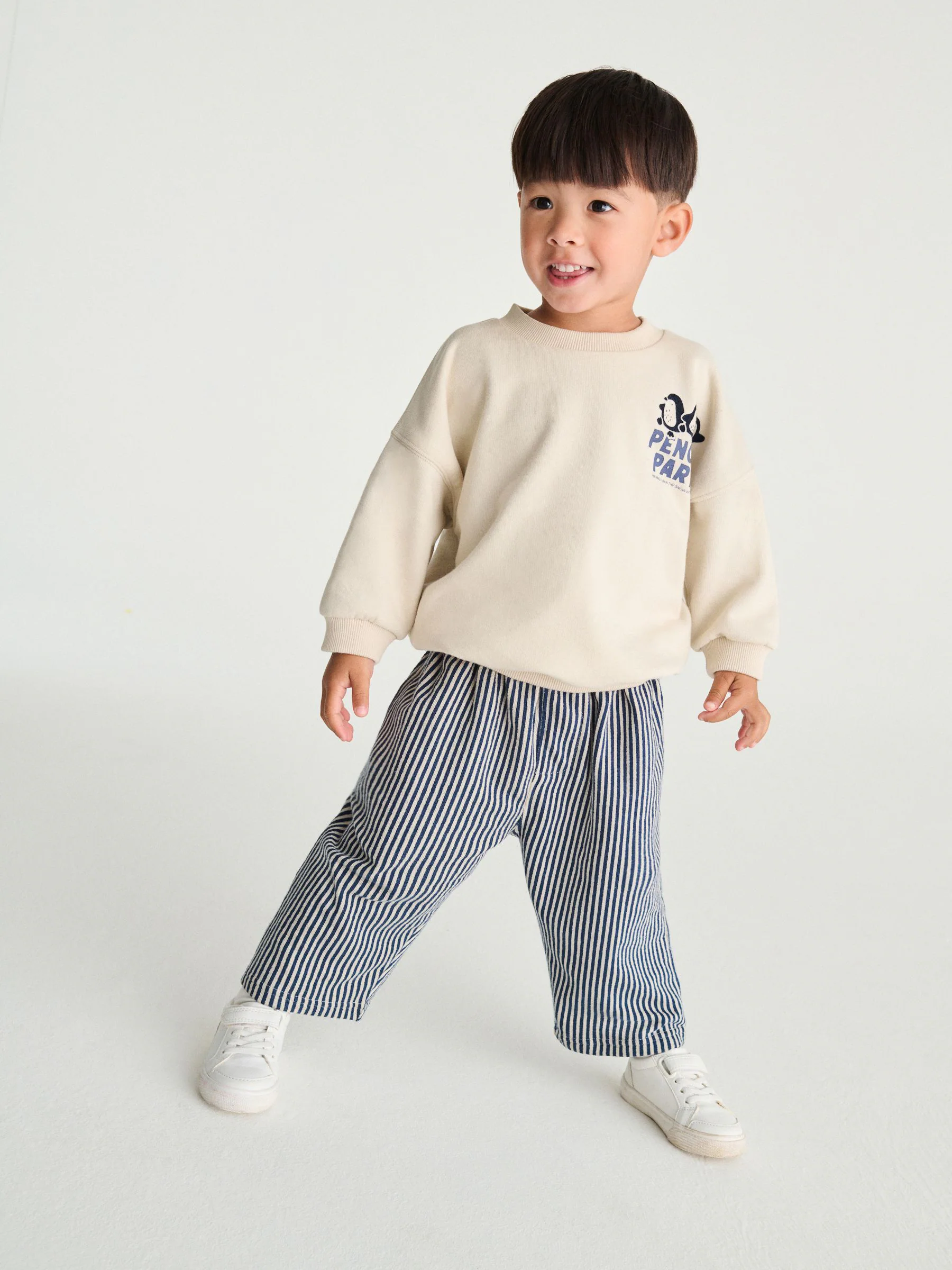 Ecr-wit met pinguïn - Set met sweatshirt en joggingbroek met strepen (3mnd-7jr)