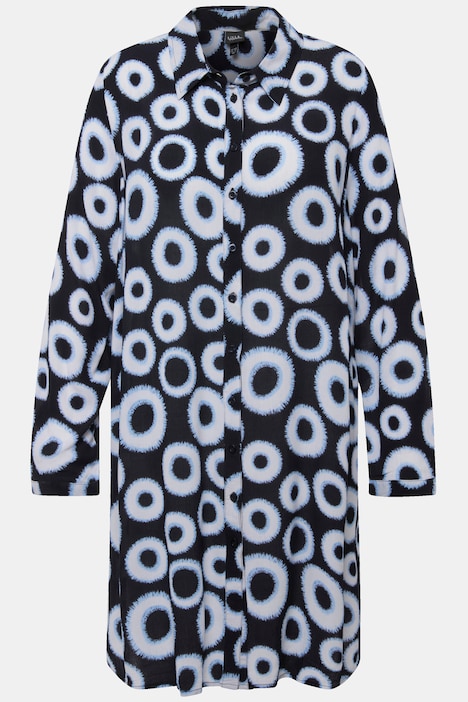 Longbluse, Kreise, Hemdkragen, Langarm, Krepp