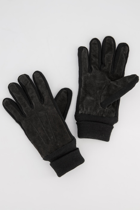Leder-Handschuhe, Veloursleder, Strick-Einsätze, warmes Futter