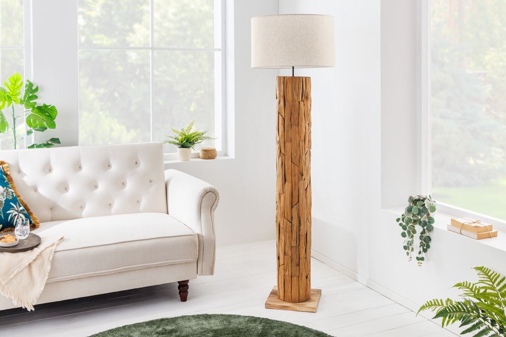 Design Stehlampe ROOTS 160cm Treibholz Leinenschirm beige handmade