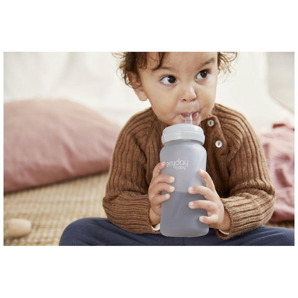 Everyday BabyEveryday Baby   Glastrinkhalmflasche Healthy+ quiet grey