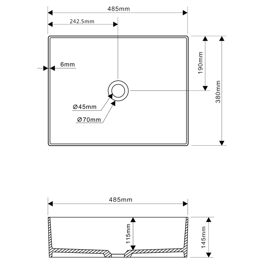 Differnz Solid ob wastafel 48.5x38x14cm wit