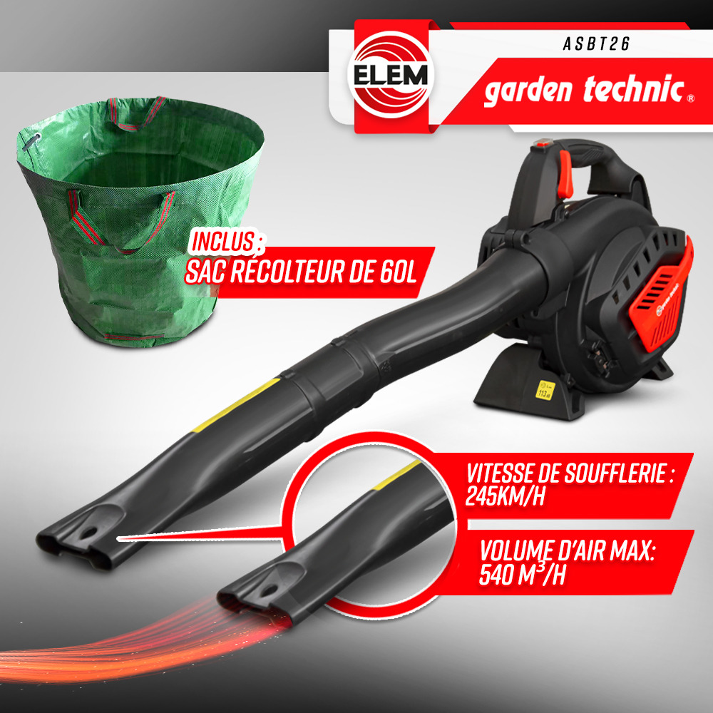 Aspirateur souffleur broyeur thermique 25.4cc - elem garden