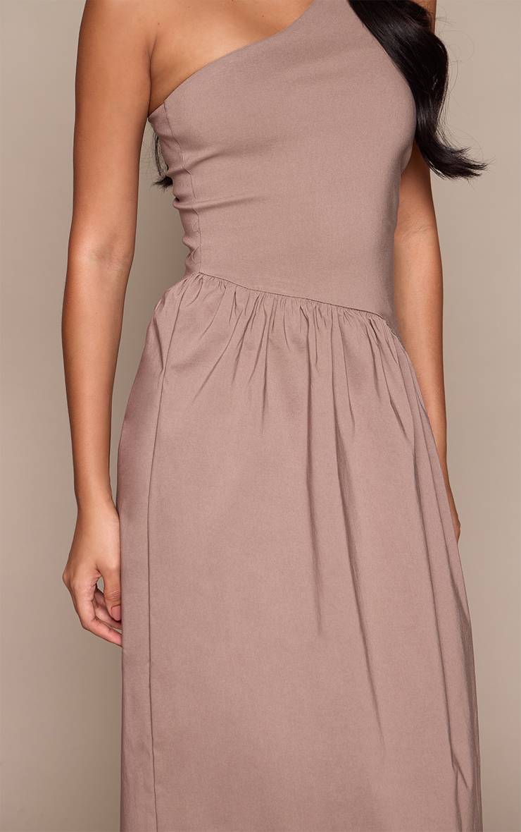 Taupe Robe Maxi Asymétrique Une Épaule En Tissu Stretch