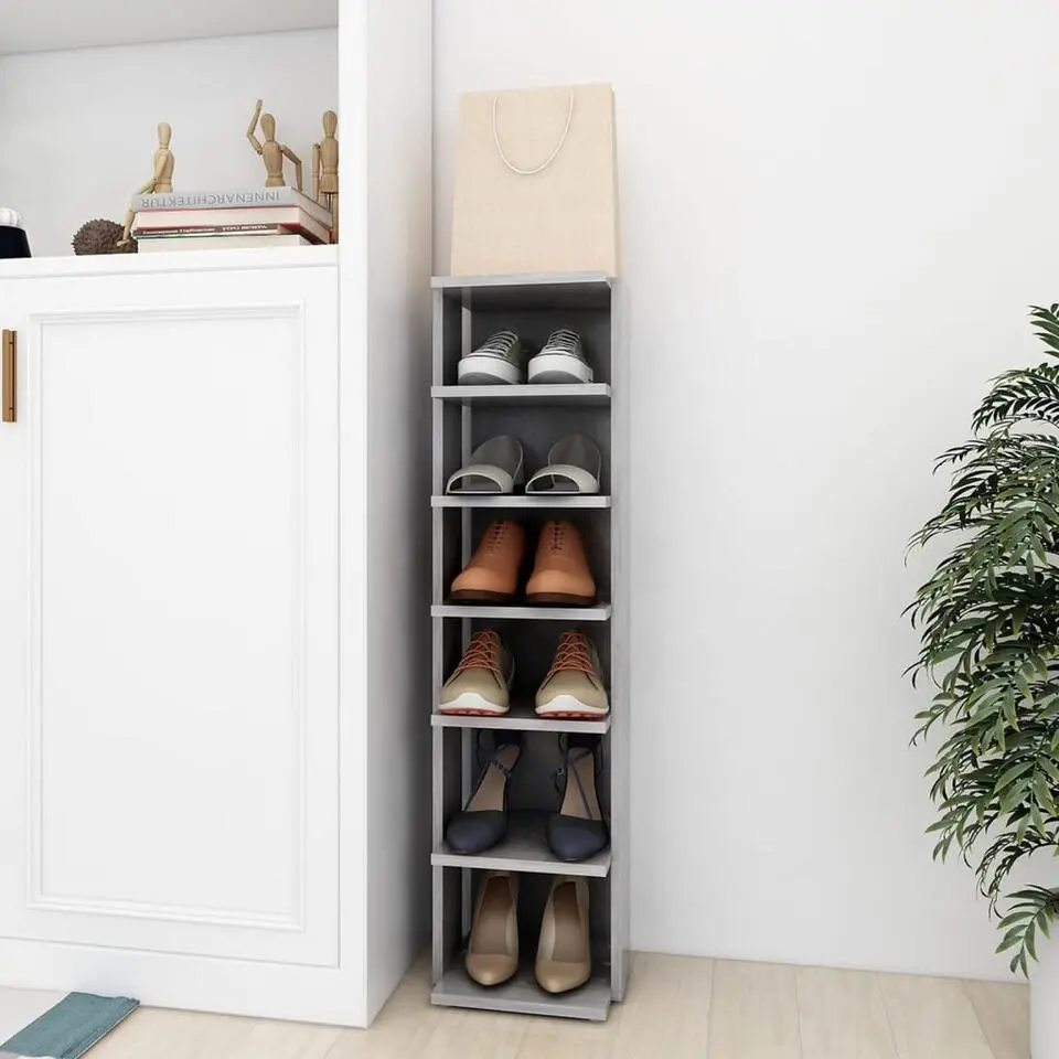 vidaXL - 6-laags Schoenenkast 6 paar - Betongrijs - Hout - 27.5x27x102 cm