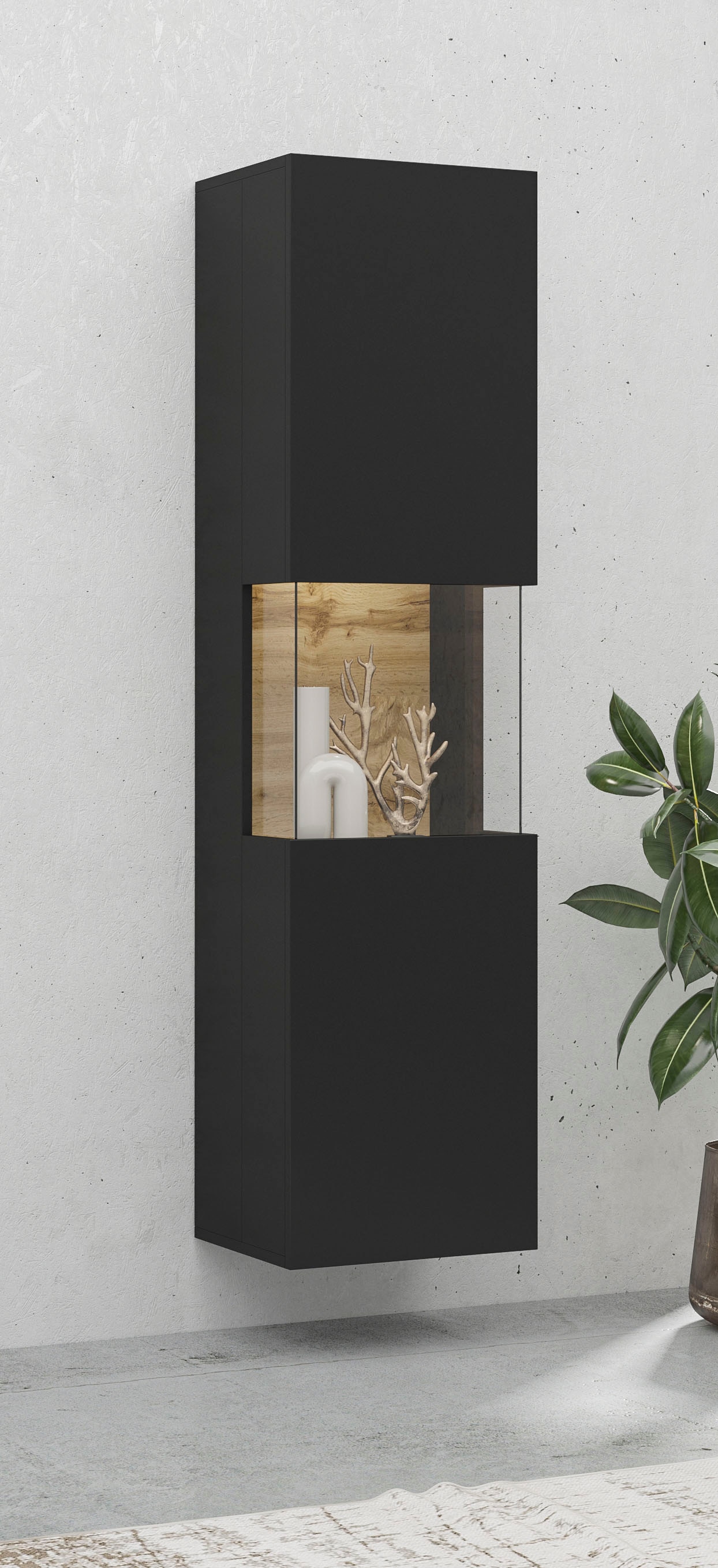 INOSIGN Vitrine »Ava, Breite 36 cm, hängend und stehend montierbar« moderne grifflose Vitrine, Hochschrank mit Eckverglasung