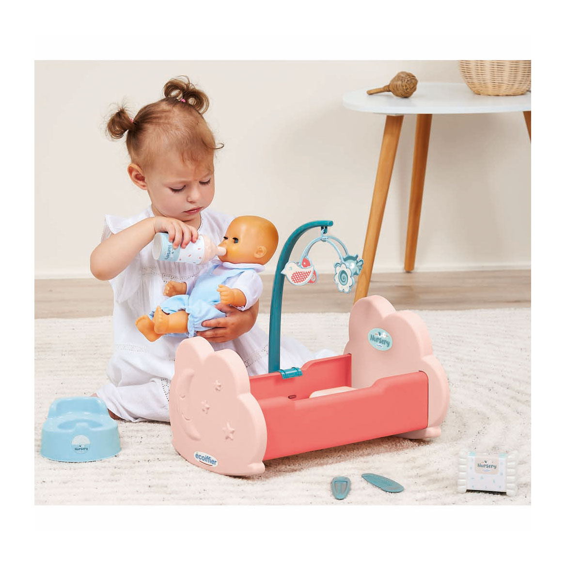 Ecoiffier Poppenwieg met Accessoires, 6dlg.