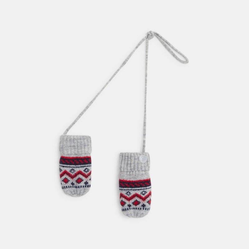 Moufles tricot à motif jacquard grises bébé garçon Gris ou noir