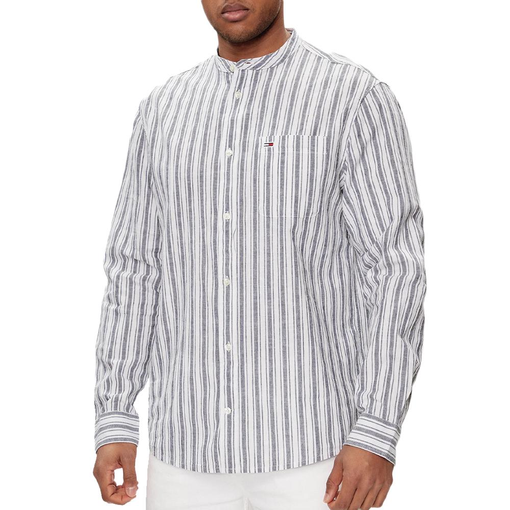 Tommy Hilfiger Chemise Manches Longues Bleu/Blanc Homme Tommy Hilfiger Mao Stripe Linen