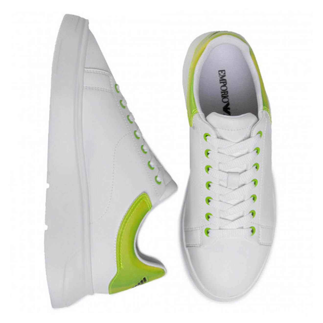 EA7 Baskets en Cuir blanc/vert fluo