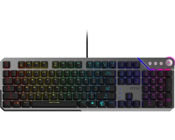 MSI STRIKE 600 SILENT US, Ledningsført, USB, Mekanisk, QWERTY, RGB LED, Sort