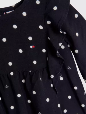 Vestido de manga comprida com estampa de bolinhas e monograma