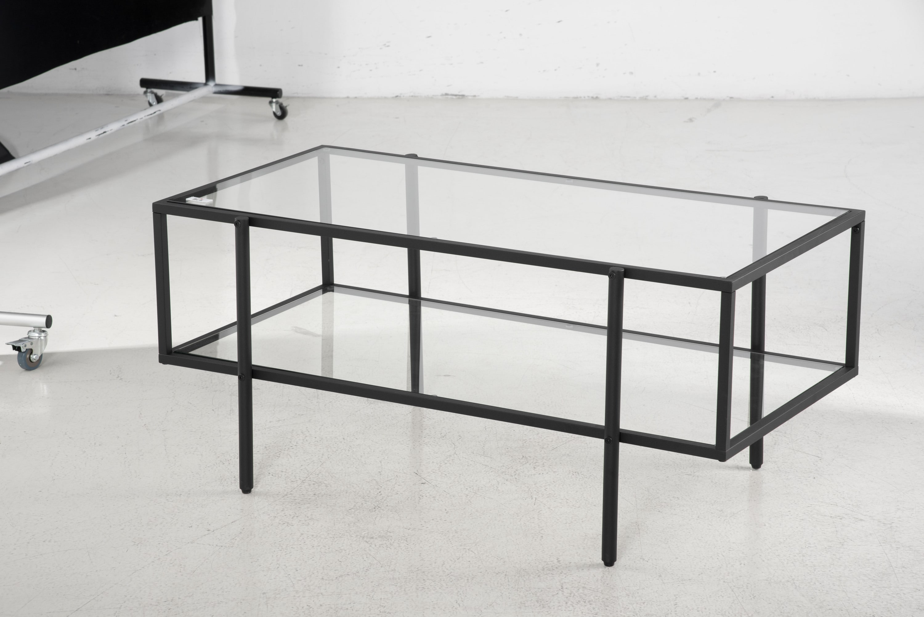 HOMCOM Beistelltisch mit 2 Regalen transparent, schwarz 100L x 55B x 45,5H cm