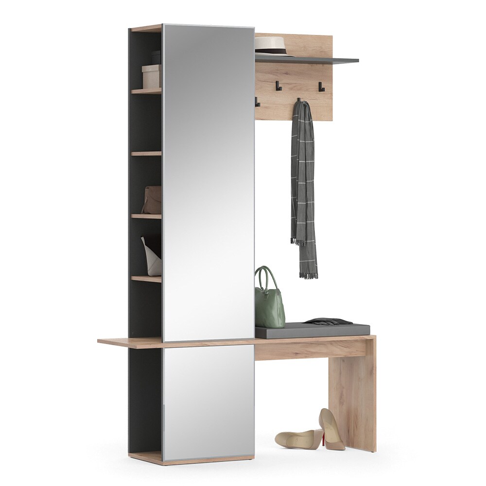 Vicco Flurgarderobe Dielengarderobe Garderobe Adeline Eiche Anthrazit Modern Sitzbank 120x190 cm Schlafzimmer Garderobenspiegel Kleiderhaken Garderobenablage Fach Regal
