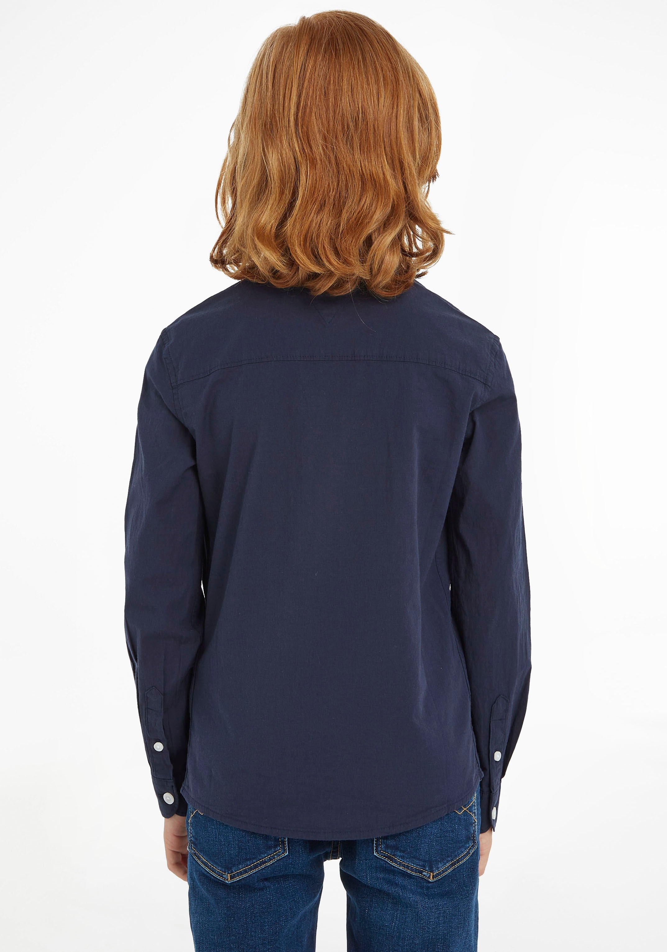 Tommy Hilfiger Langarmhemd »SOLID STRETCH POPLIN SHIRT L/S«, mit Logo-Stickerei für Kinder bis 16 Jahre