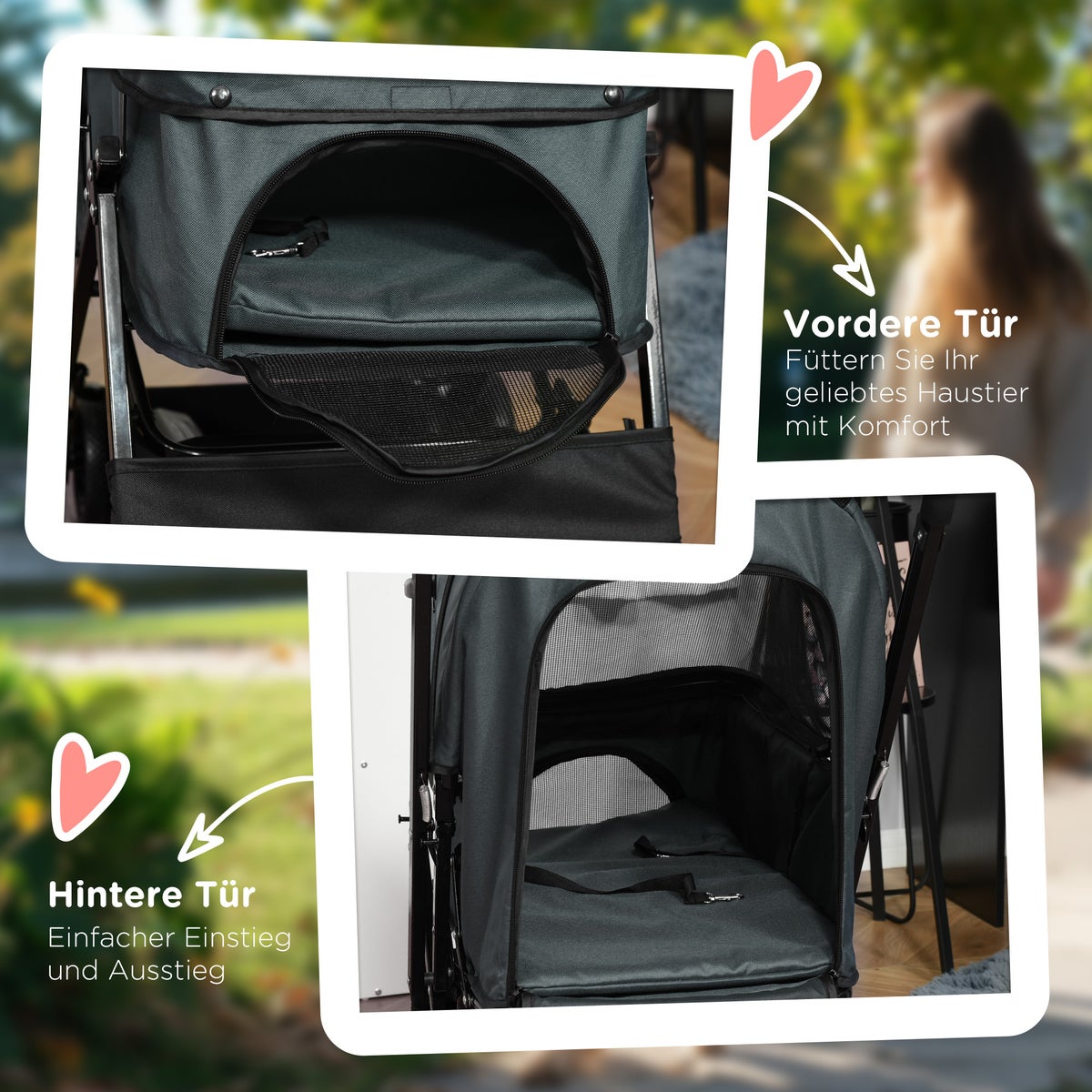 PawHut hondenbuggy, 76,5 L x 52 B x 95 H cm, staal, Oxford-stof, donkergrijs